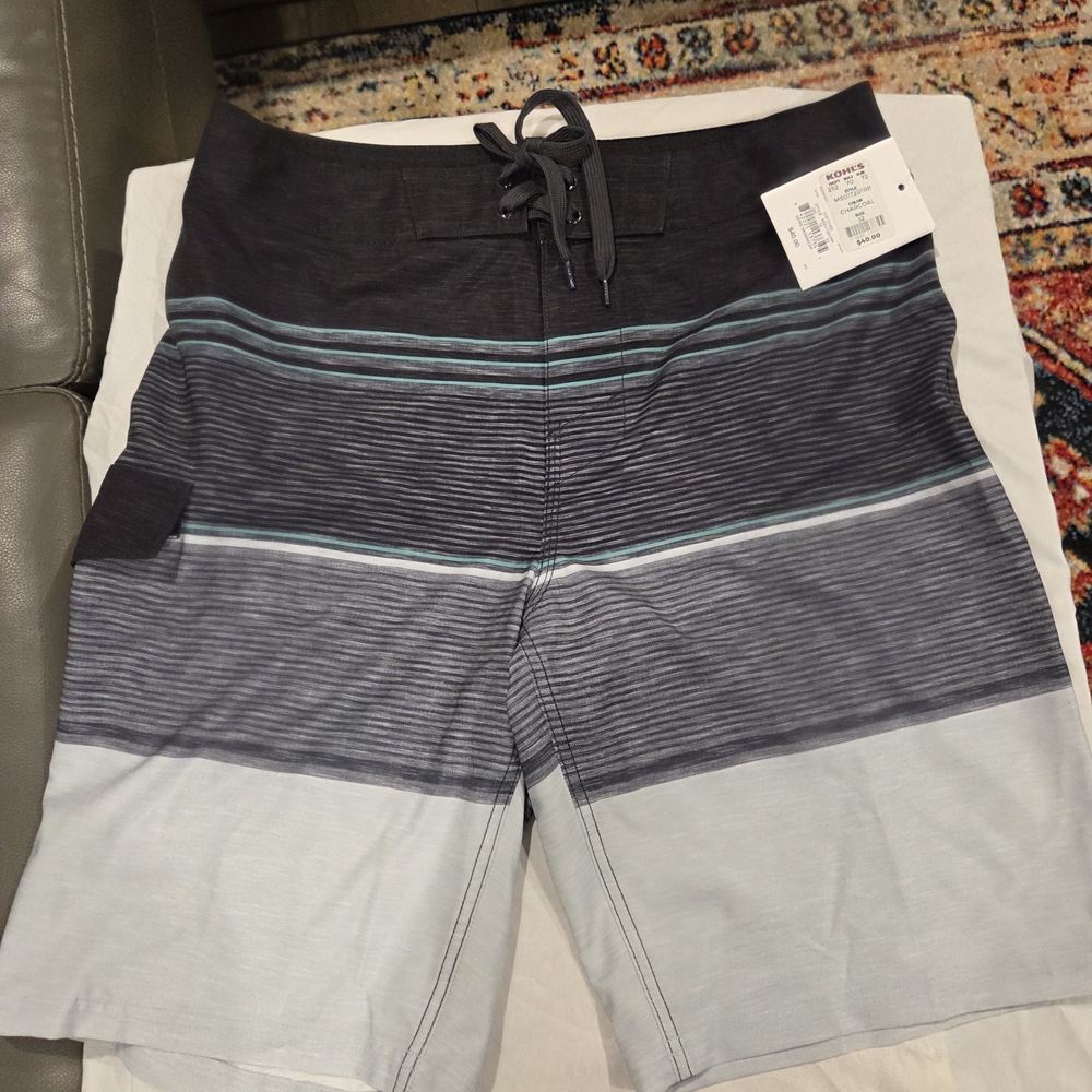 Men's Striped Swim Shorts - Black and Gray